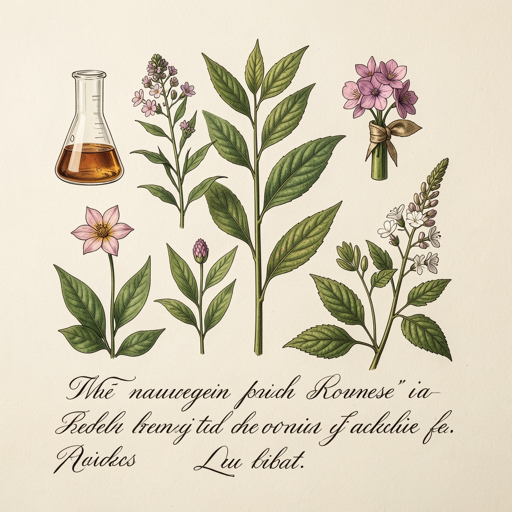 Stare naukowe ilustracje botaniczne i notatki kaligrafowane na kremowym papierze, symbolizujące historię badań naukowych